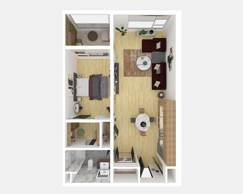 Floor plan for 1 bed, 1 bath, 969 sqft